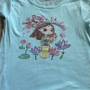 Disney Mulan Kids T-Shirt - Light Blue with Floral Design